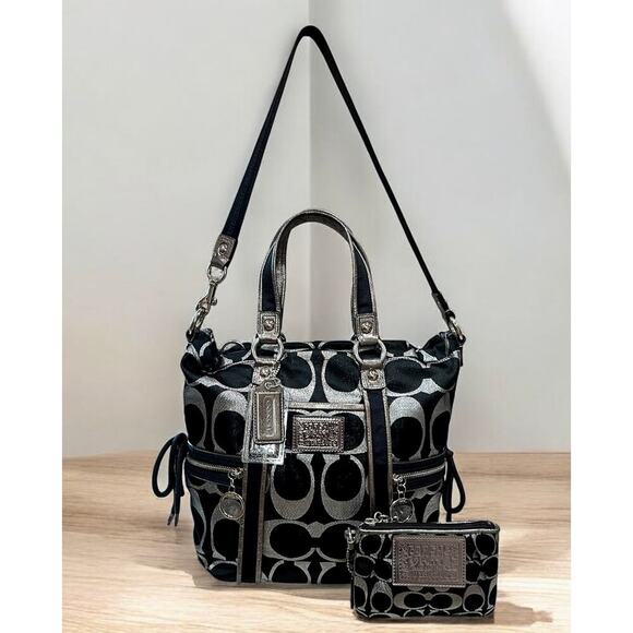 Y2K Coach F14434 Poppy Signature Spotlight Pocket Tote & Small Wristlet